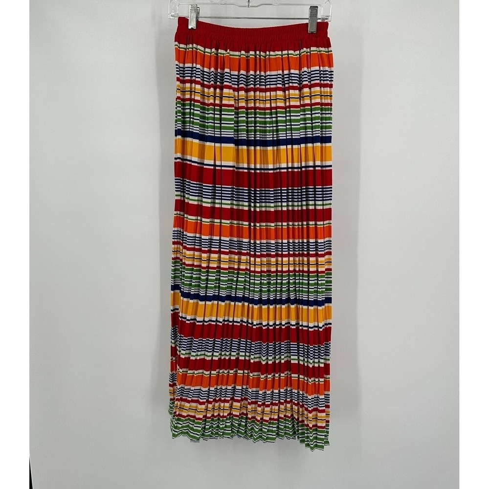 Womens Vintage Maximalist Rainbow Striped Skirt Size M Eclectic Indie Modest 90s